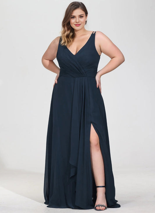 roselledress navy plus size bridesmaid maxi dress v neck spaghetti strap draped chiffon formal gown