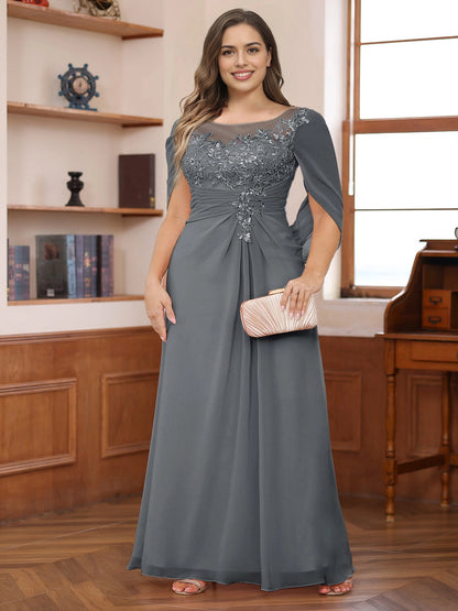 RoselleDress Dusty Rose A‑Line Illusion Round Neck Cape Sleeve Keyhole Back Plus Size Mother Of The Bride Dress