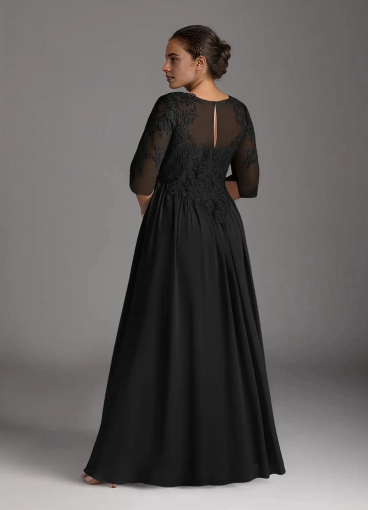 Roselledress formal lace chiffon dress sheer keyhole back curvy evening gown back shot
