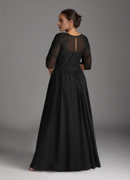 Roselledress formal lace chiffon dress sheer keyhole back curvy evening gown back shot