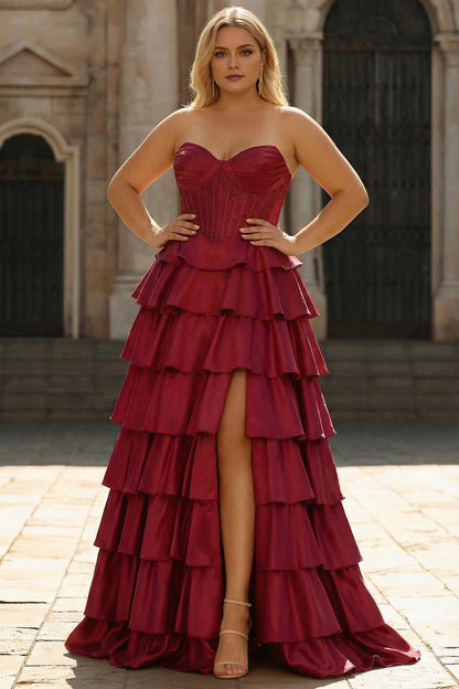 Sage Plus Size A-Line Strapless Sweetheart Straight Back Long Prom Dress 