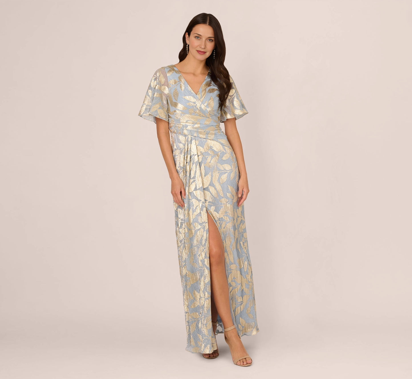 Luxurious A-Line V-Neck Flutter-Sleeve Closed-Back Floor-Length Mother of the Bride Dresses