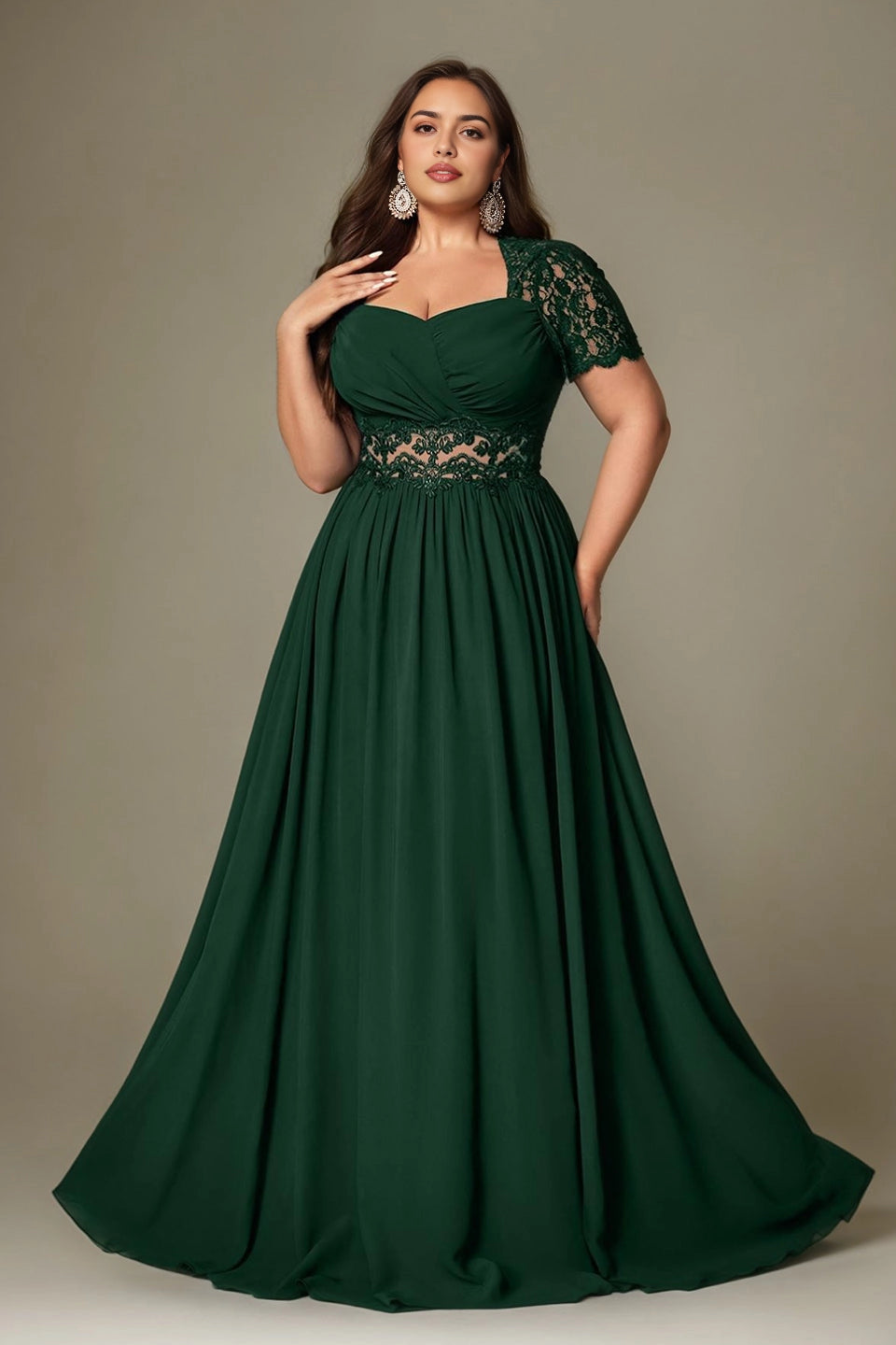 Navy Plus Size A-Line Sweetheart Short Sleeve Closed Back Long Prom Dress