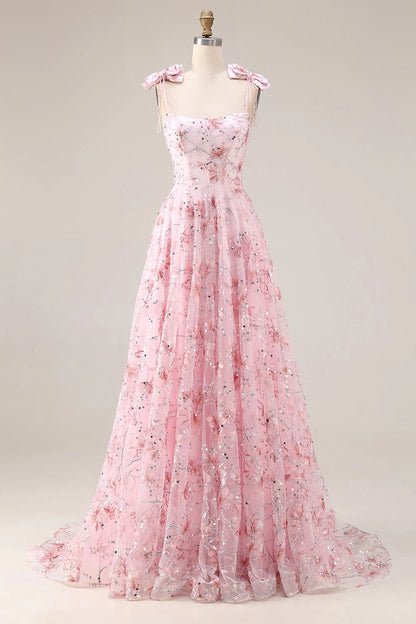Blush Plus Size A-Line Square Neck Strap V-Back Long Prom Dress