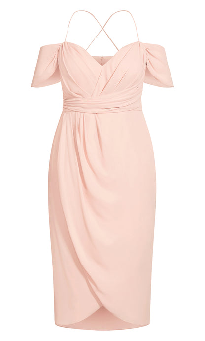 Dusty Rose Off‑The‑Shoulder Criss‑Cross Back Midi Plus Size Wedding Guest Dress