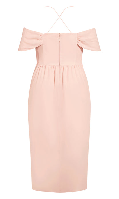 Dusty Rose Off‑The‑Shoulder Criss‑Cross Back Midi Plus Size Wedding Guest Dress