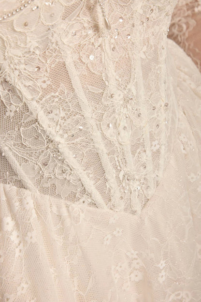 Romantic A-Line Sweetheart Long Sleeve Low V-Back Plus Size Wedding Dress