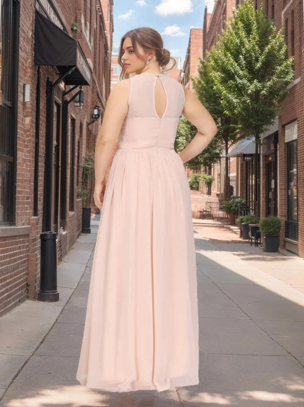 roselledress curvy blush bridesmaid dress keyhole cutout back invisible zipper formal bridal long dress