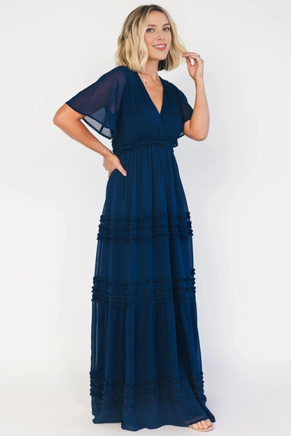 Modest A-Line V-Neck Flutter-Sleeve Tie-Back Floor-Length Mother Of The Bride Dress