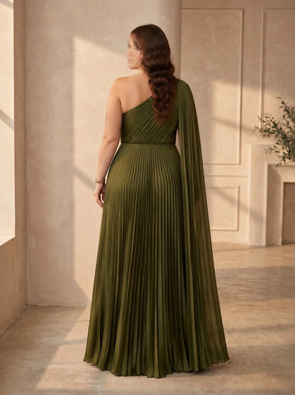 Roselledress pleated formal dress plus size clean closed back wedding guest long dress back view