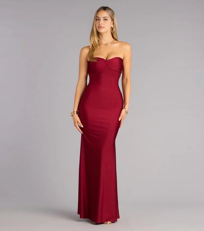 roselledress burgundy strapless sweetheart cutout mermaid satin floor prom dress