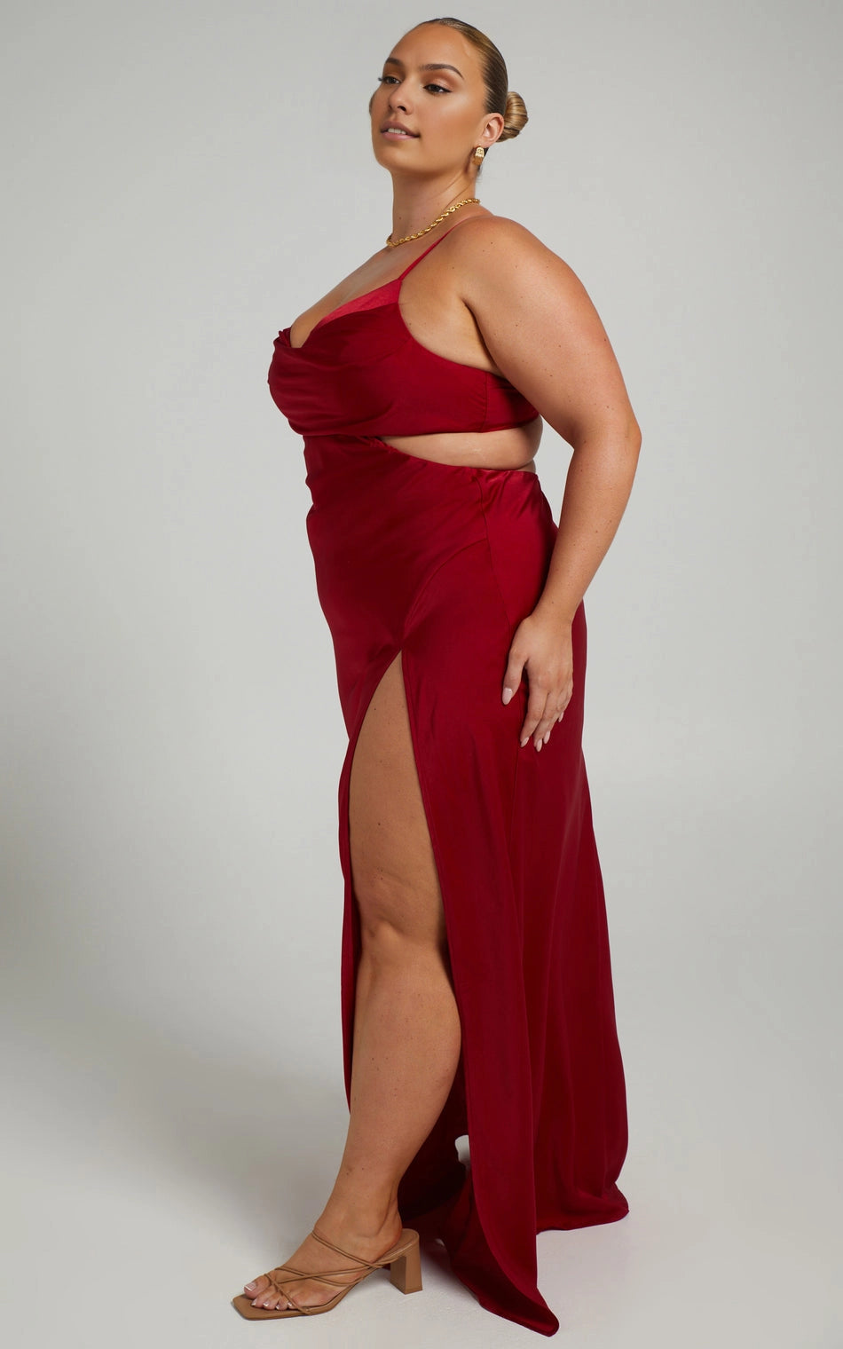 Slim Mermaid Cowl Neck Spaghetti Strap Criss Cross Back Cutout Plus Size Wedding Guest Dress