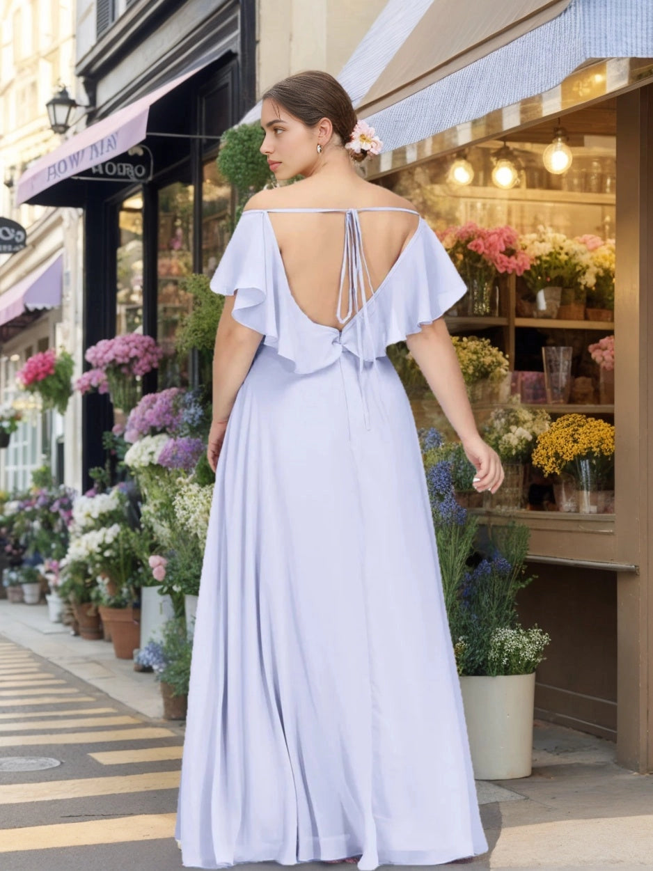 roselledress curvy lavender bridesmaid dress deep v open back tie bow flutter sleeve outdoor bridal long dress