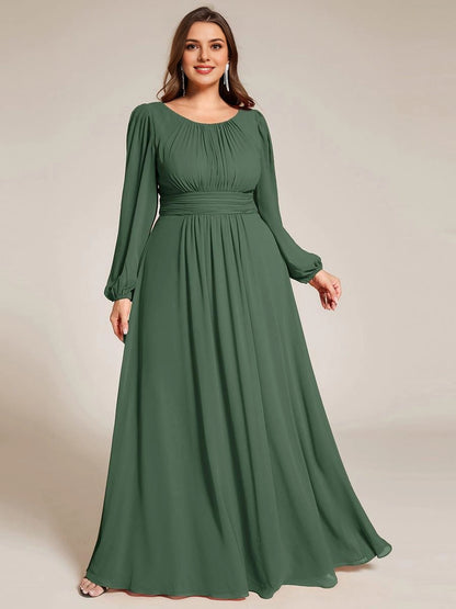 Roselledress Flowy A-Line Scoop-Neck Lantern-Sleeve V-Zip-Back Maxi Plus Size Weeding Guest Dress