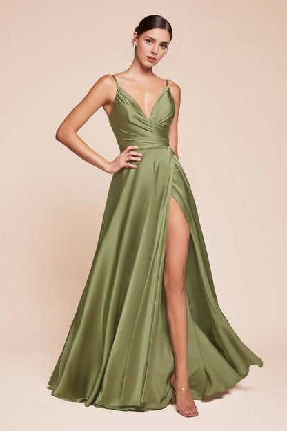 Roselledress Flowy A-Line Wrap V Low-Back Spaghetti Strap Maxi Plus Size Prom Dress