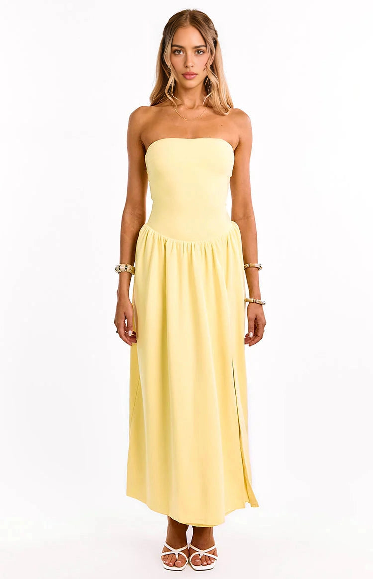 Soft A Line Strapless Plain Back Maxi Long Prom Dress