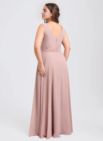 Roselledress matte chiffon open V-back plus size maxi formal dress invisible zipper back shot