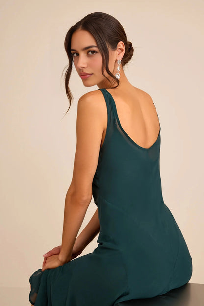 Emerald Mermaid V-Neck Spaghetti Strap Low Back Floor-Length Prom Dress