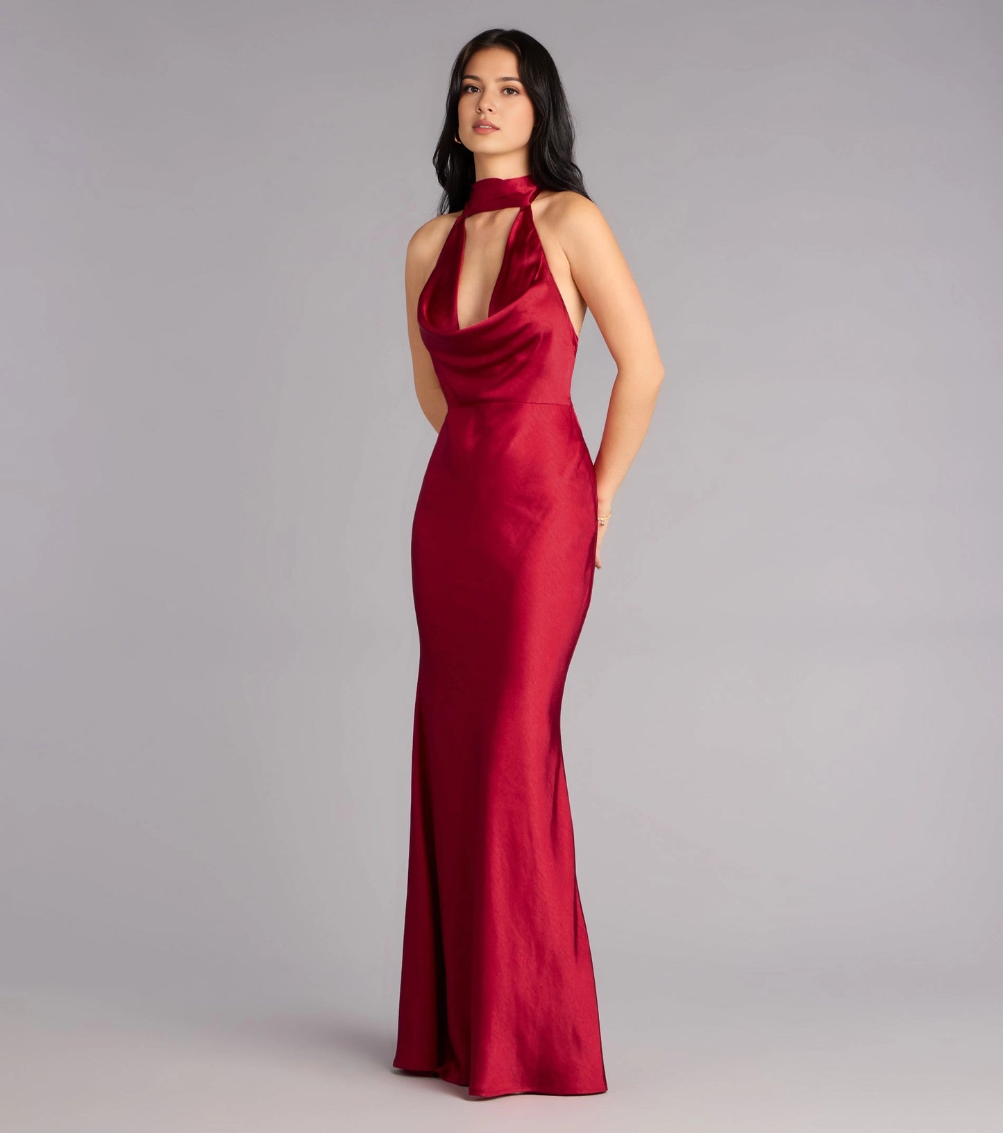 Roselledress Luxury Mermaid Halter Cutout Tie-Back Satin Maxi Plus Size Prom Dress
