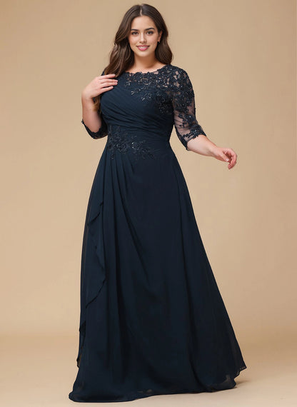 roselledress navy plus size mother of bride dress lace 3/4 sleeve chiffon long formal gown