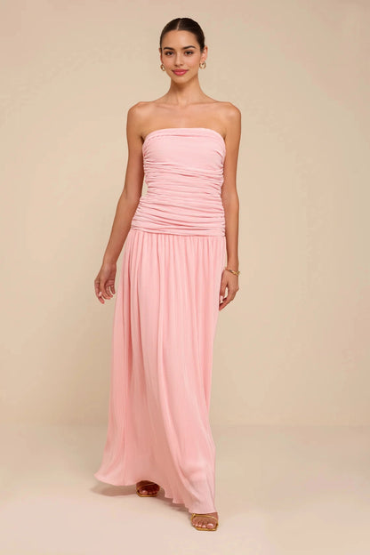 Light Blue A-Line Strapless Sleeveless Open Back Floor-Length Prom Dress