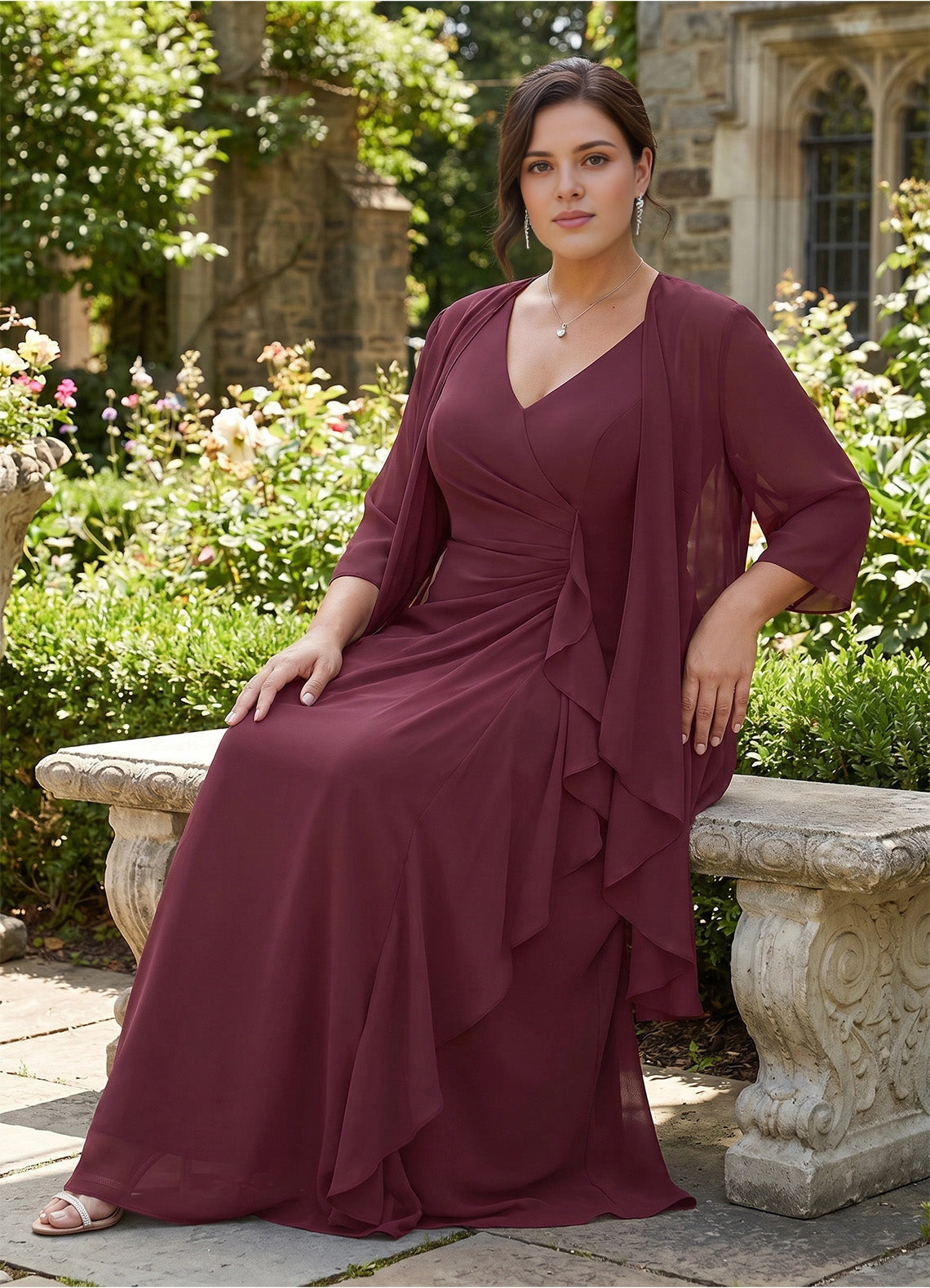 Elegant A-line V-Neck Sleeveless Zip-Back Maxi plus size Mother Of Bride Dress