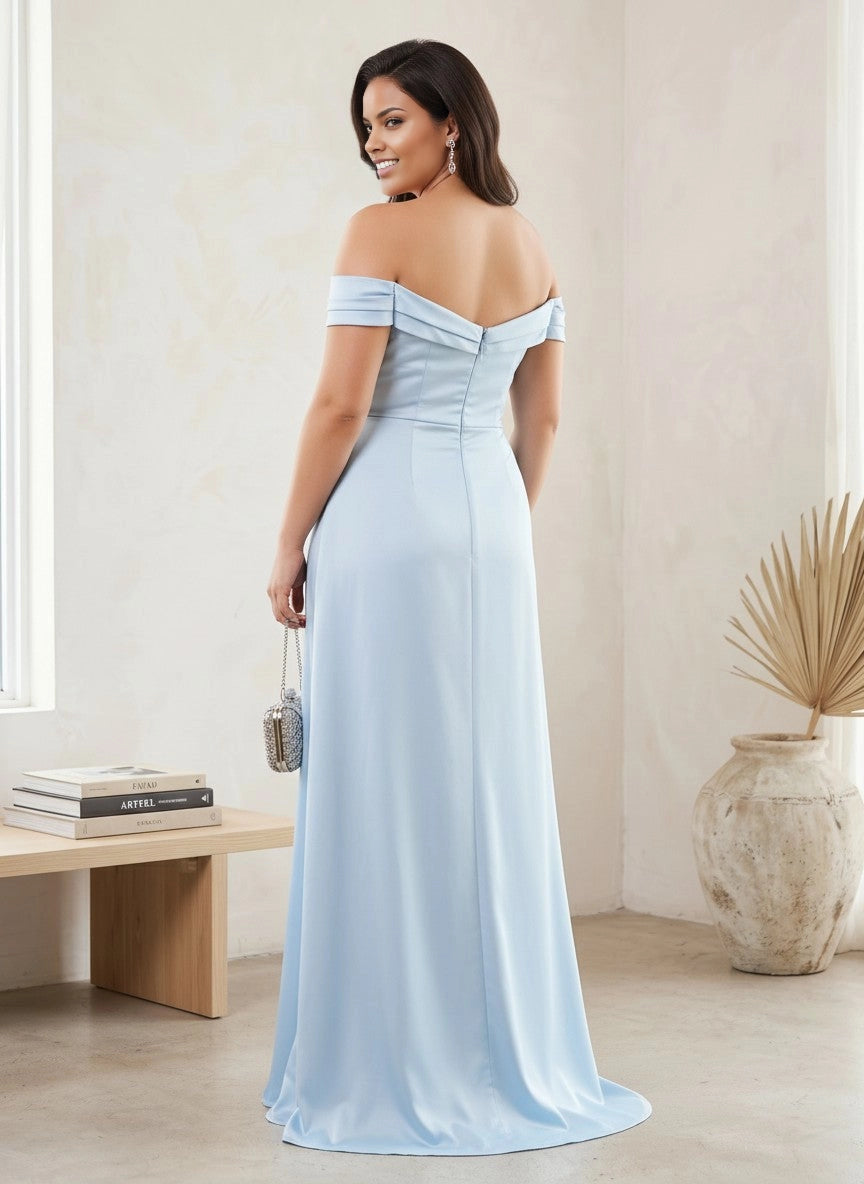 roselledress folded off‑shoulder back invisible zipper‑up floor‑length bridesmaid dress