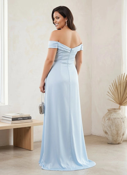 roselledress folded off‑shoulder back invisible zipper‑up floor‑length bridesmaid dress