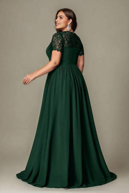 Navy Plus Size A-Line Sweetheart Short Sleeve Closed Back Long Prom Dress
