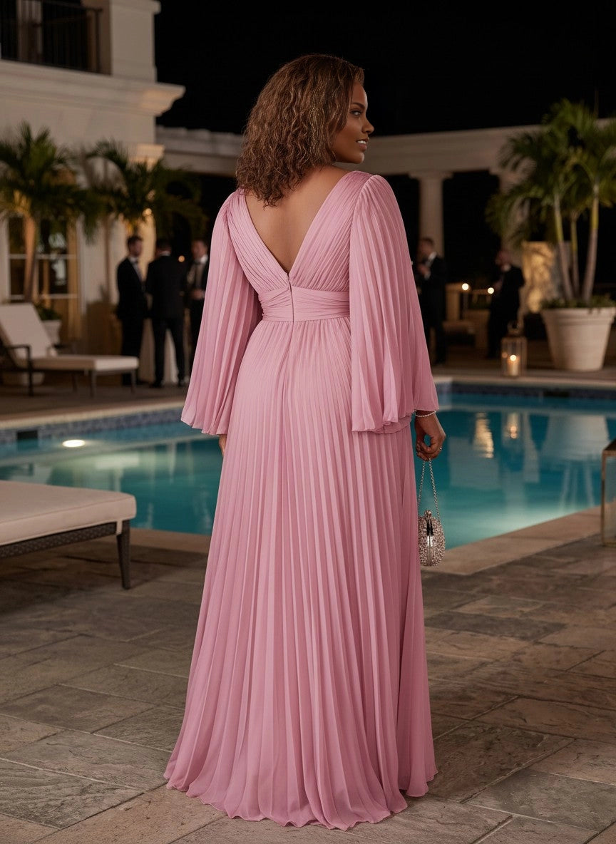 back view roselledress chiffon prom gown deep v‑back invisible zipper