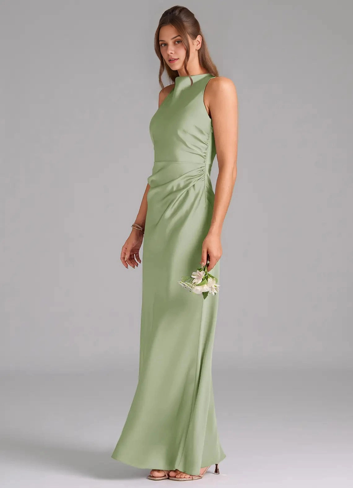 Chocolat Plus Sizee Satin Mermaid Halter Sleeveless Open Back Maxi Bridesmaid Dress
