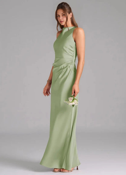 Chocolat Plus Sizee Satin Mermaid Halter Sleeveless Open Back Maxi Bridesmaid Dress