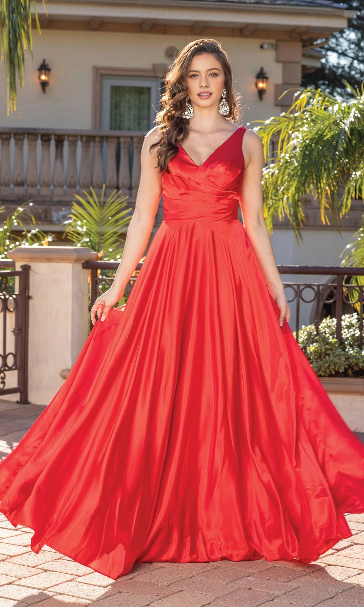 Flowy A Line V Sleeveless Lace Up Back Maxi Prom Dress