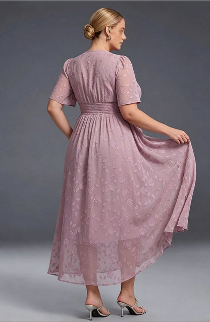 A-line Midi V-Neck Flutter-Sleeve Zip-Back Midi plus size Mother Of Bride Dress