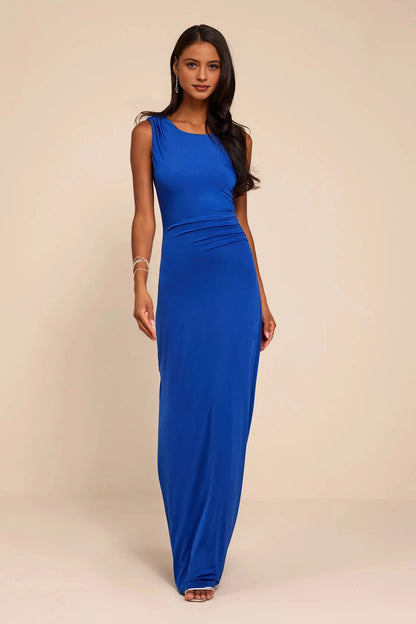 Green Sheath Crew Sleeveless Plain Back Long Prom Dress