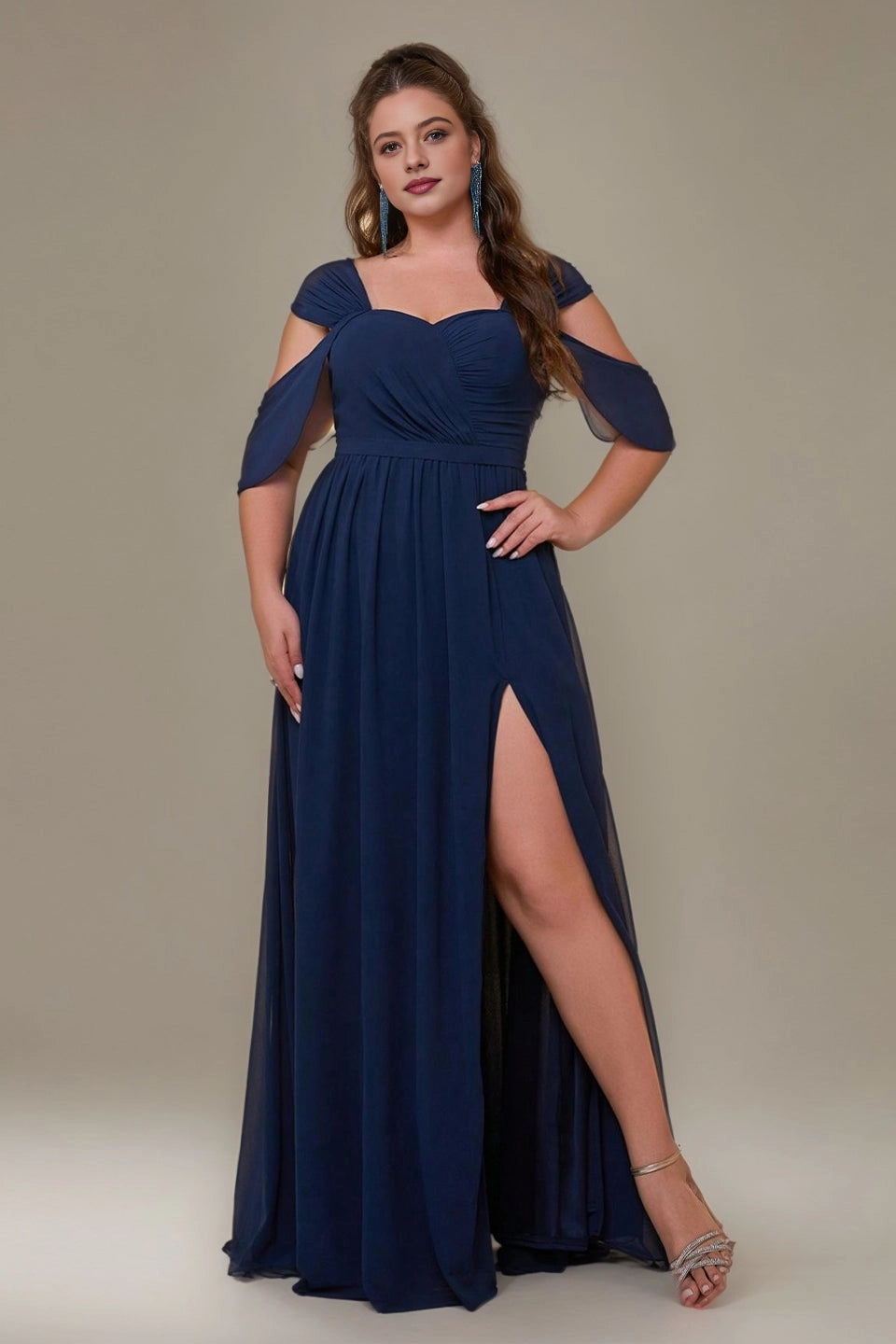 A-line Floor Sweetheart Cold-Shoulder Square-Back Maxi plus size Mother Of Bride Dress