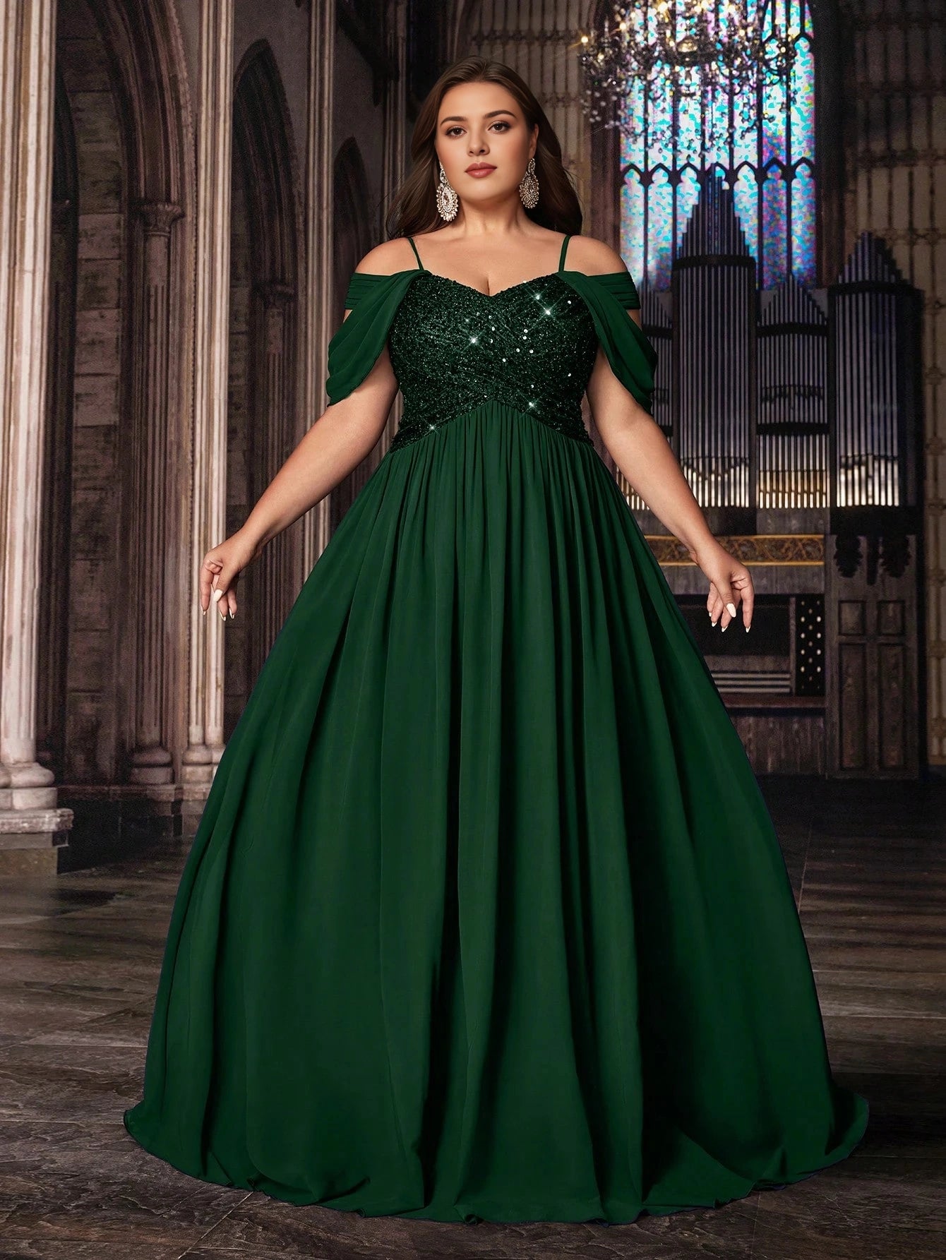 Gorgeous Plus Size A‑Line Off‑Shoulder Cold‑Shoulder Zipper Back Long Prom Dress