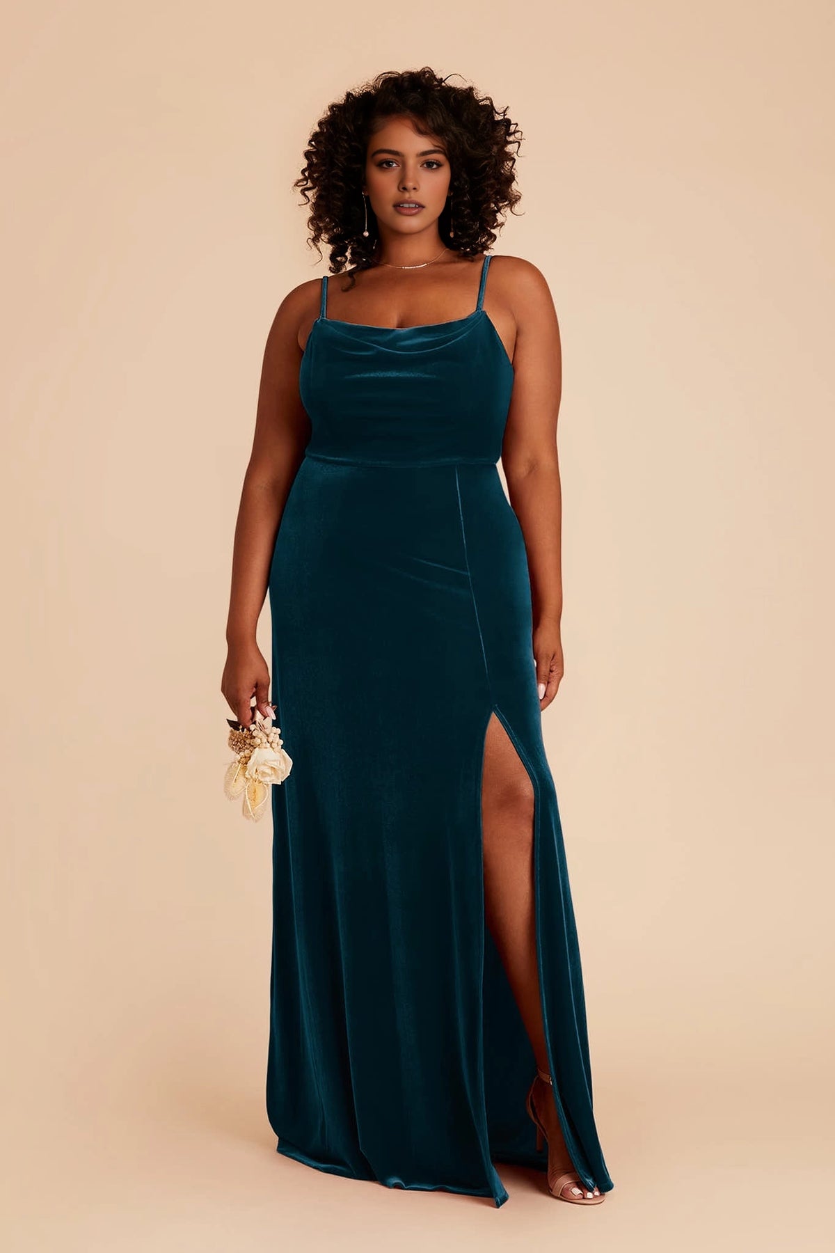 Luxury Mermaid Cowl Neck Spaghetti Strap Zipper Back Floor Length Plus Size Wedding Guest Dress