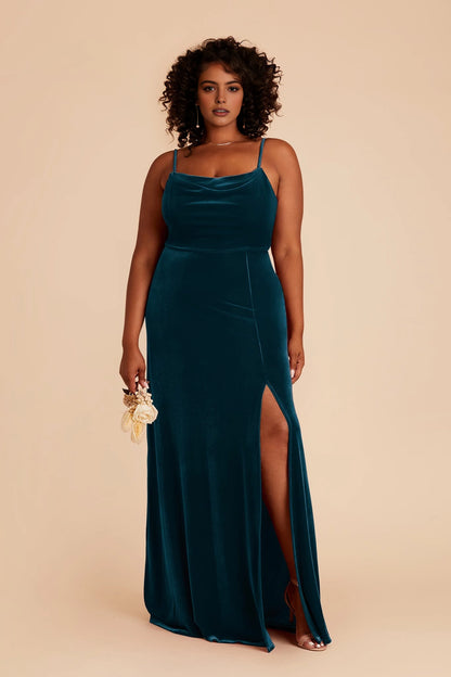 Luxury Mermaid Cowl Neck Spaghetti Strap Zipper Back Floor Length Plus Size Wedding Guest Dress