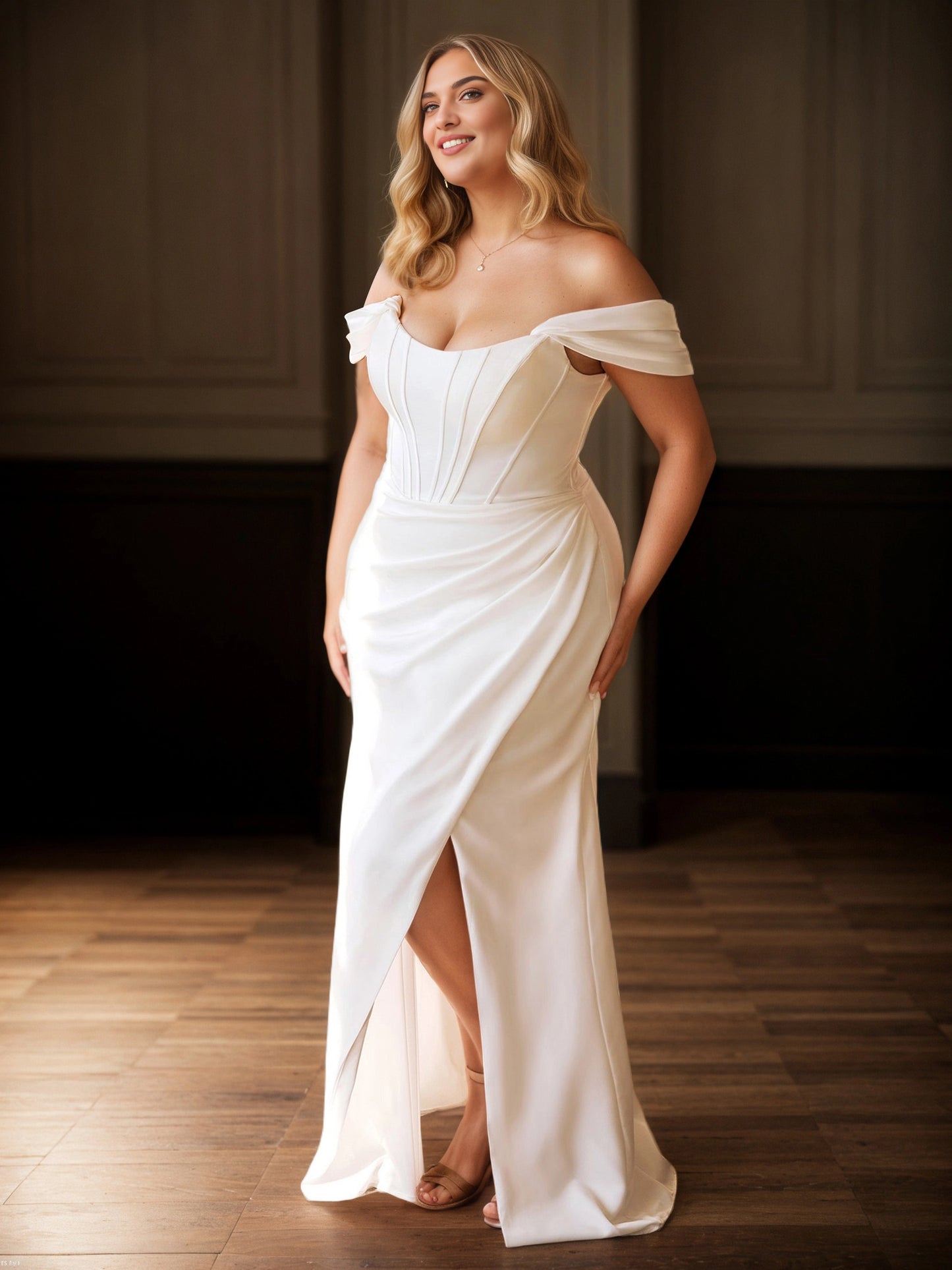 Elegant Mermaid Strapless Sleeveless Lace‑Up‑Back Floor‑Length Plus Size Wedding Guest Dress