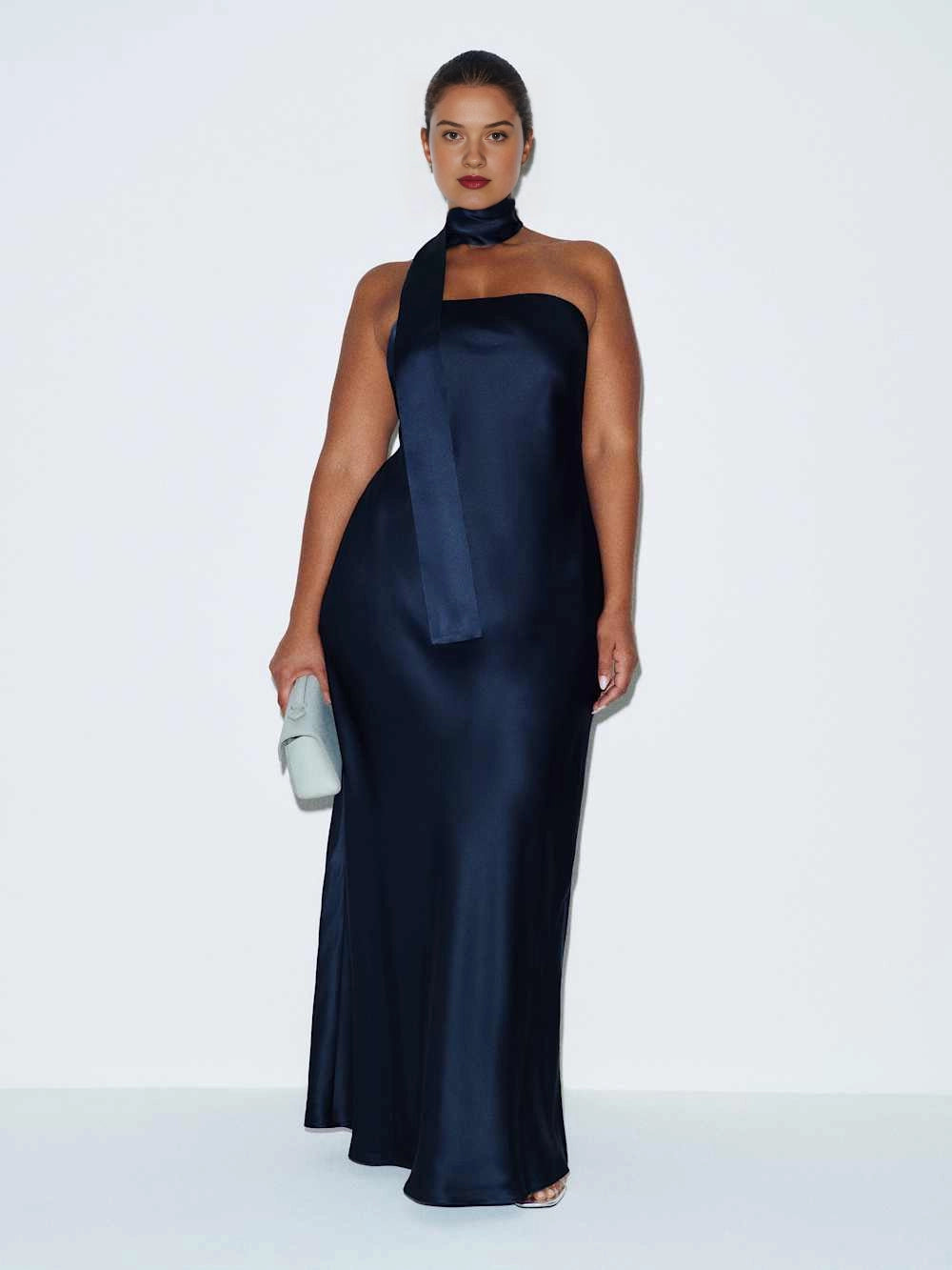 Roselledress Detachable Choker Halter Strapless Satin Mermaid Maxi Plus Size Wedding Guest Dress