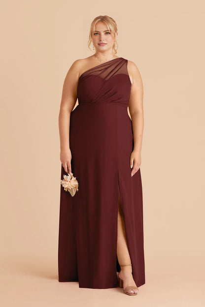 Flowy Chiffon A‑Line One‑Shoulder Sleeveless Mesh Back Slit Maxi Plus Size Bridesmaid Dress