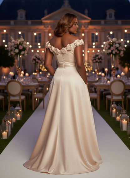 Roselledress glossy satin formal dress plus size low back hidden zipper mother of bride long dress back view
