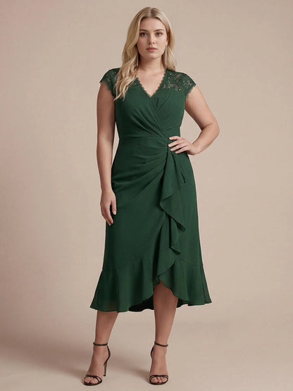 Roselledress lace yoke plus size formal midi gown solid back zipper rear shot