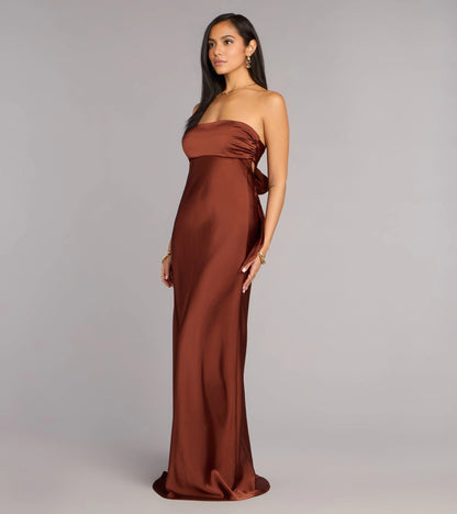Roselledress Slim Mermaid Strapless Tube Tie Bow Cutout Open Back Floor Plus Size Prom Dress