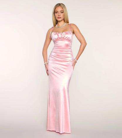Romantic Midi Spaghetti Strap Ruched Back Maxi Prom Dress