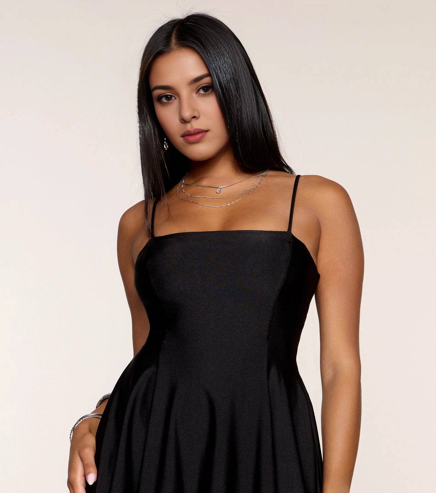 Black A-Line Square Spaghetti Strap Closed Back Mini Homecoming Dress