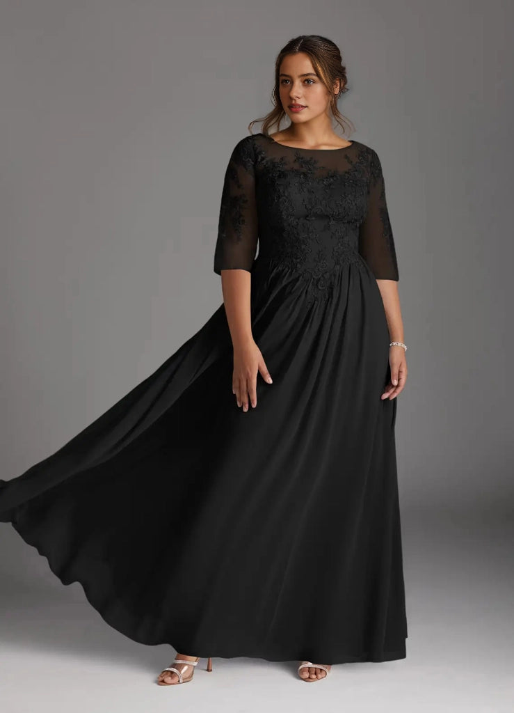 Roselledress Elegant A-Line Bateau 3/4-Sleeve KeyholePlus Size Mother Of Bride Dress