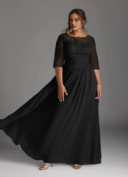 Roselledress Elegant A-Line Bateau 3/4-Sleeve KeyholePlus Size Mother Of Bride Dress
