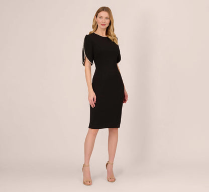 Classic Sheath Round Neck Cape-Sleeve Closed-Back Knee-Length Mother of the Bride Dresses